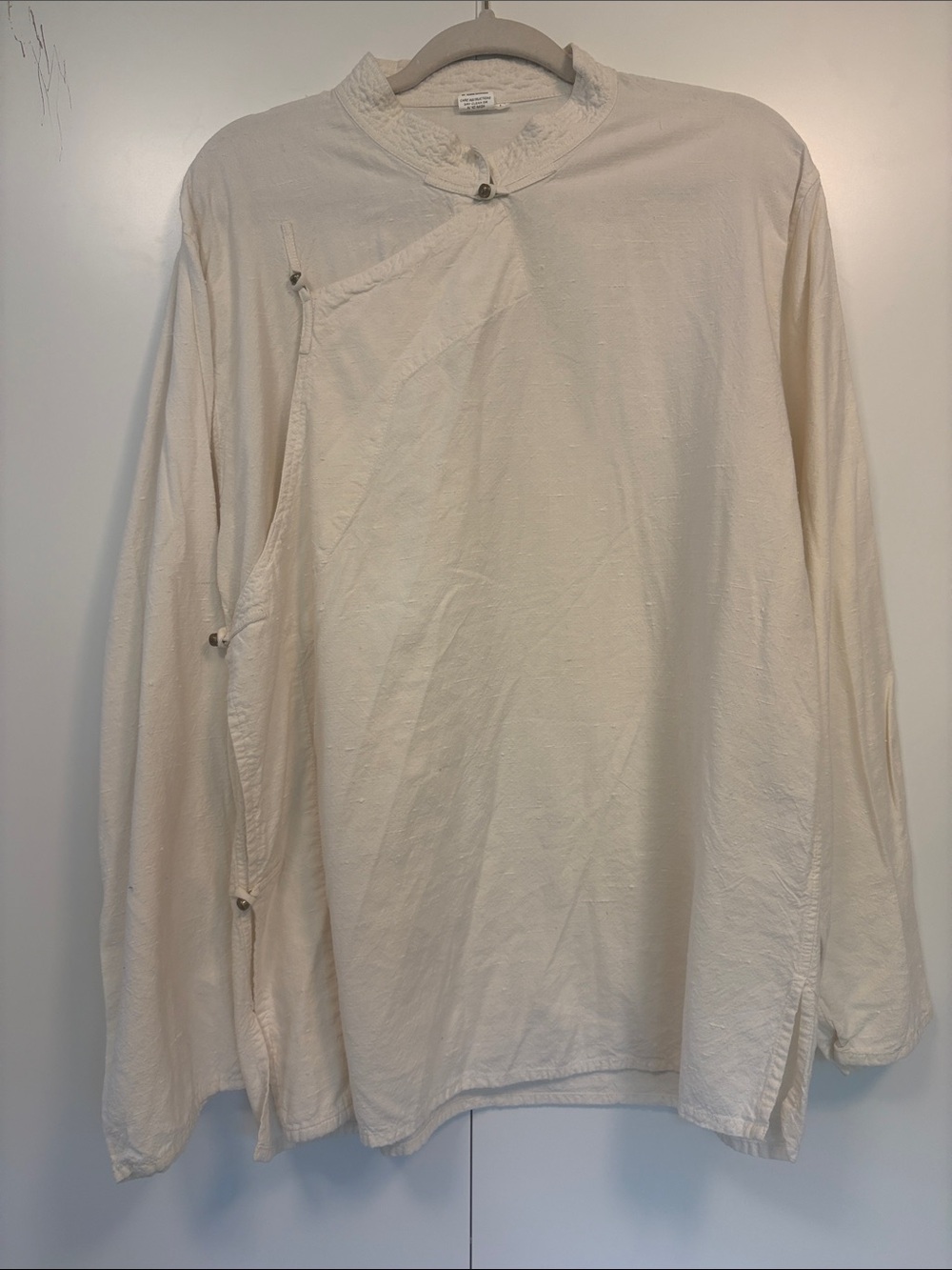Fab Tibet Cream 100% Cotton Traditional Tibetan Mandarin Collar Tunic Top L